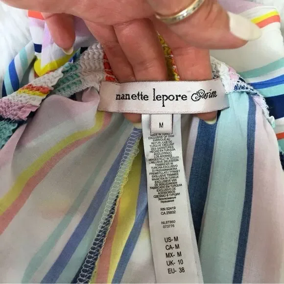 Nanette Lepore Amalfi Coast Striped Off The Shoulder Crop Top Shorts Set M / L